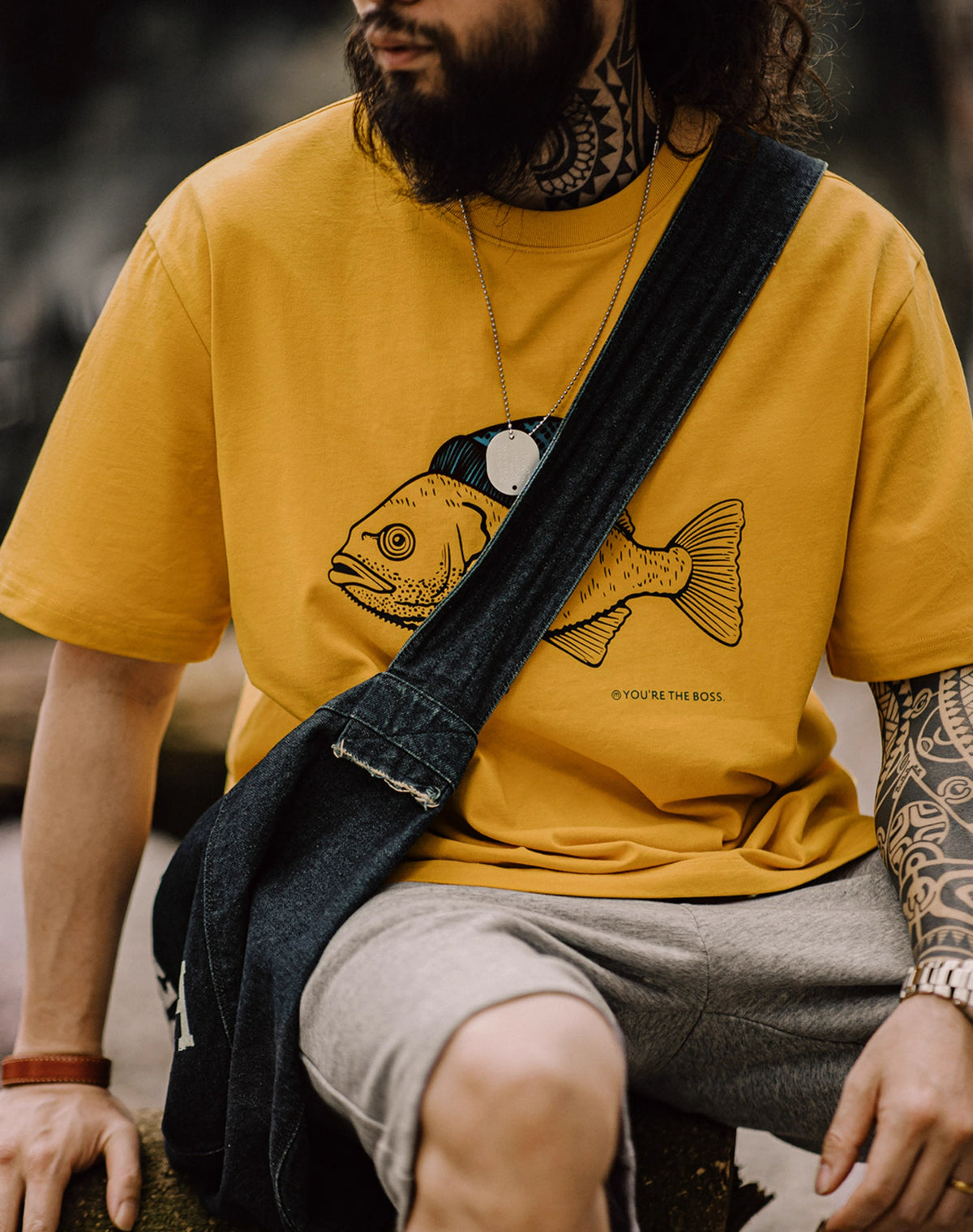 American Retro Deep Sea Fish Flocking Print Animal Men's T-Shirt - Harmony Gallery