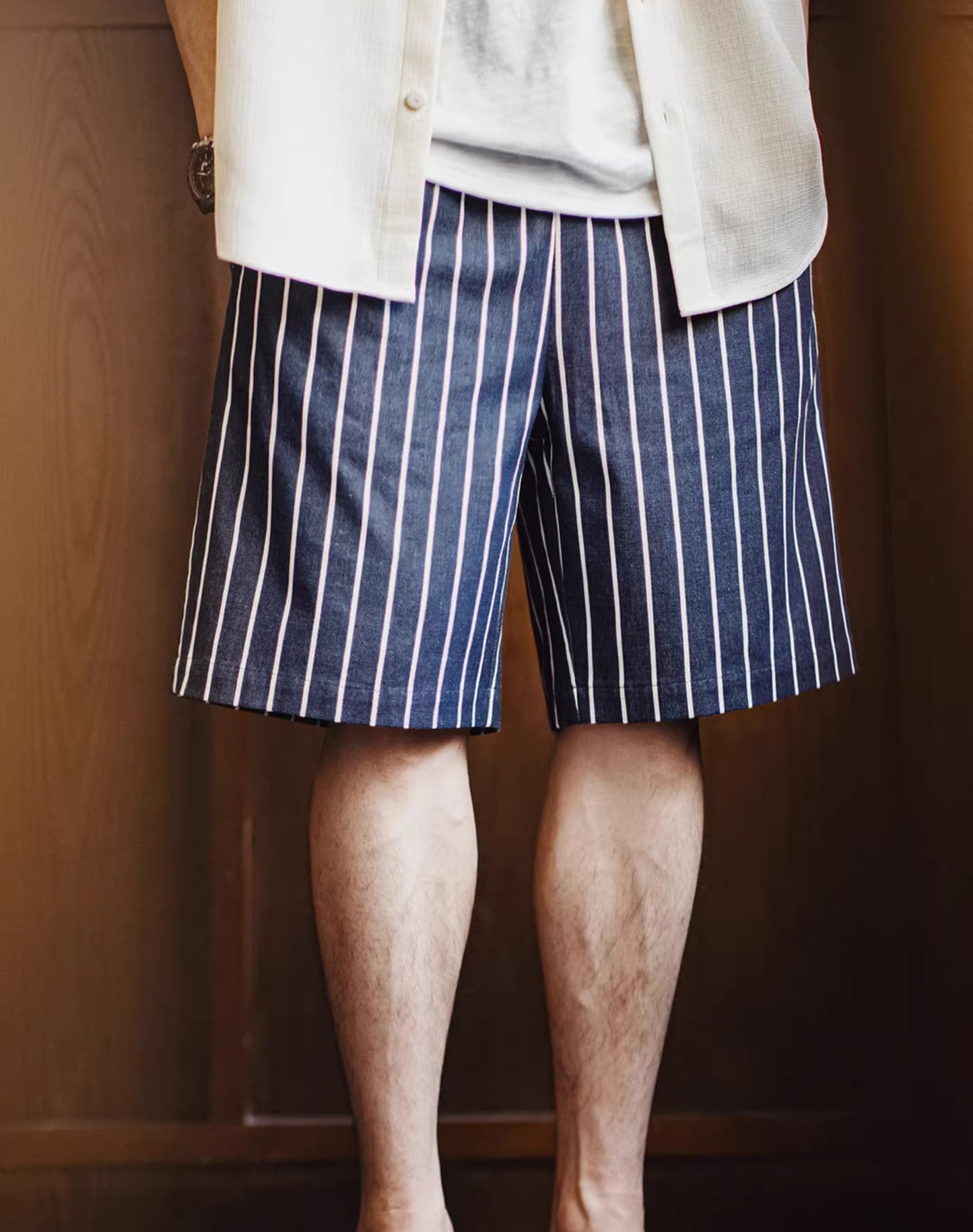 American Retro Denim Vertical Chef Contrast Color Blended Men's Shorts - Harmony Gallery