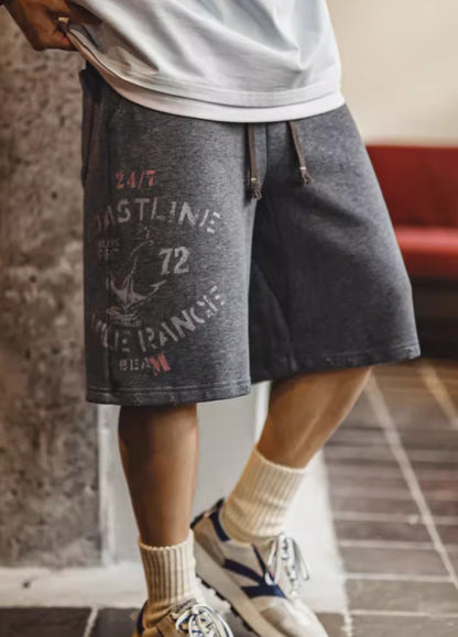 American Retro Nautical Print Cotton Loose Heavy Men's Shorts - Harmony Gallery