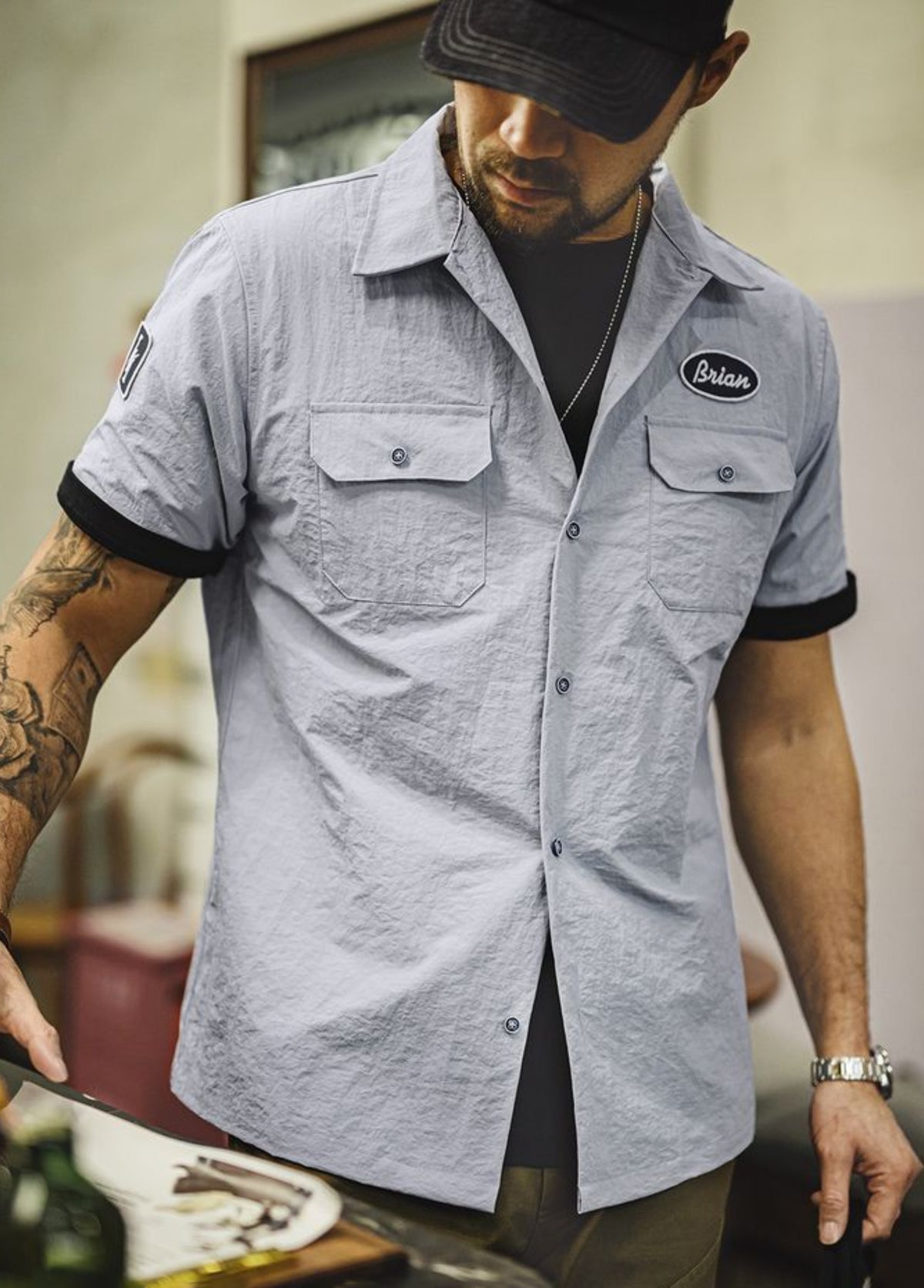 American Retro Speed And Passion Cuban Collar Tough Guy Men's Shirt - Harmony Gallery