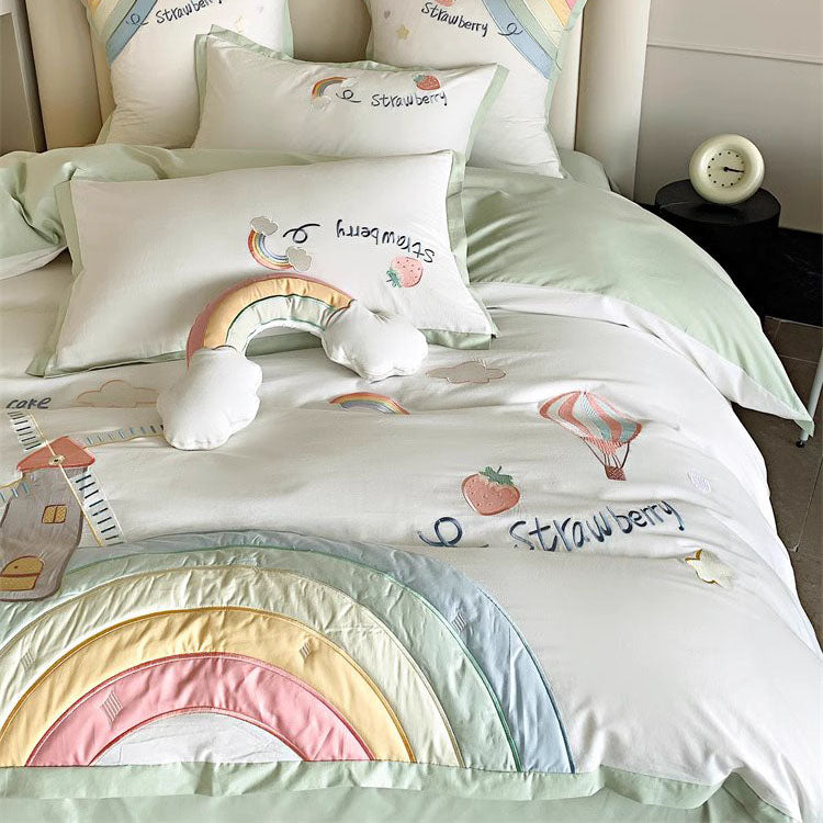 Cute Girly Heart Rainbow Pure Cotton Washed Four-Piece Bed Set - Harmony Gallery