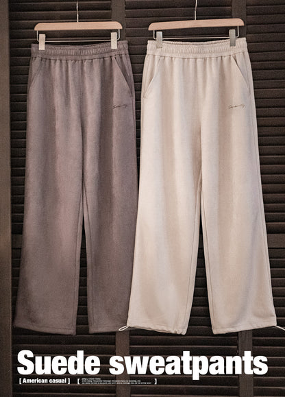 American Brushed Suede Sweatpants Lazy Loose Drape Wide-Leg  Men's Trousers - Harmony Gallery