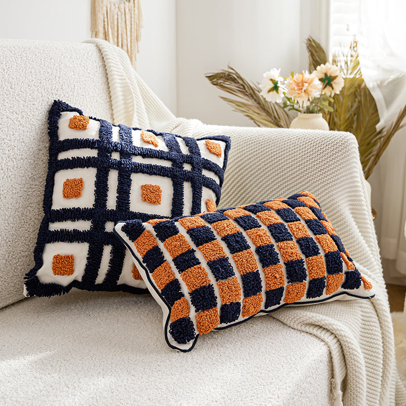 Artisanal Abstract Geometric Navy and Orange Throw Pillow - Harmony Gallery