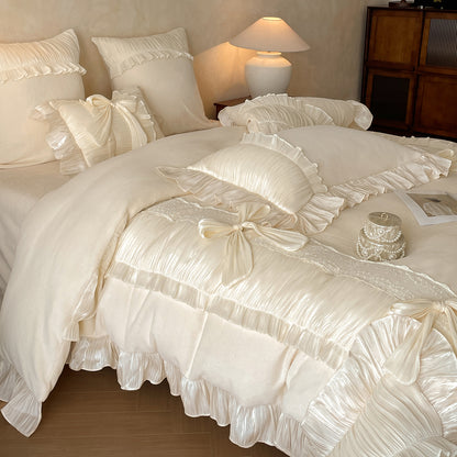 French Bow Knot Thickened And Warm Double-Sided Plush Four-Piece Bed Set - Harmony Gallery