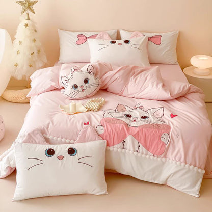 Disney Cartoon Mary Cat Pure Cotton Washed Four-piece Bed Set - Harmony Gallery