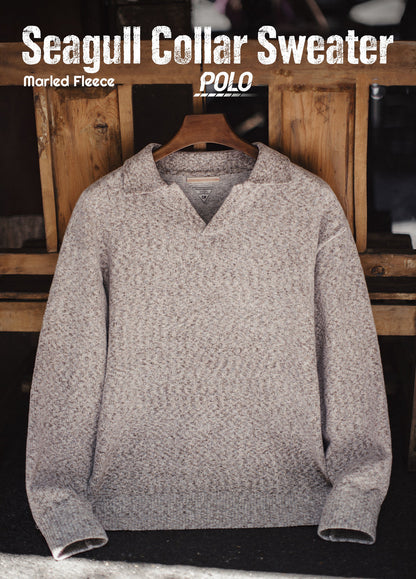 American Seagull Neck Polo Old Money Knit Pullover Relaxed Men's Sweater - Harmony Gallery