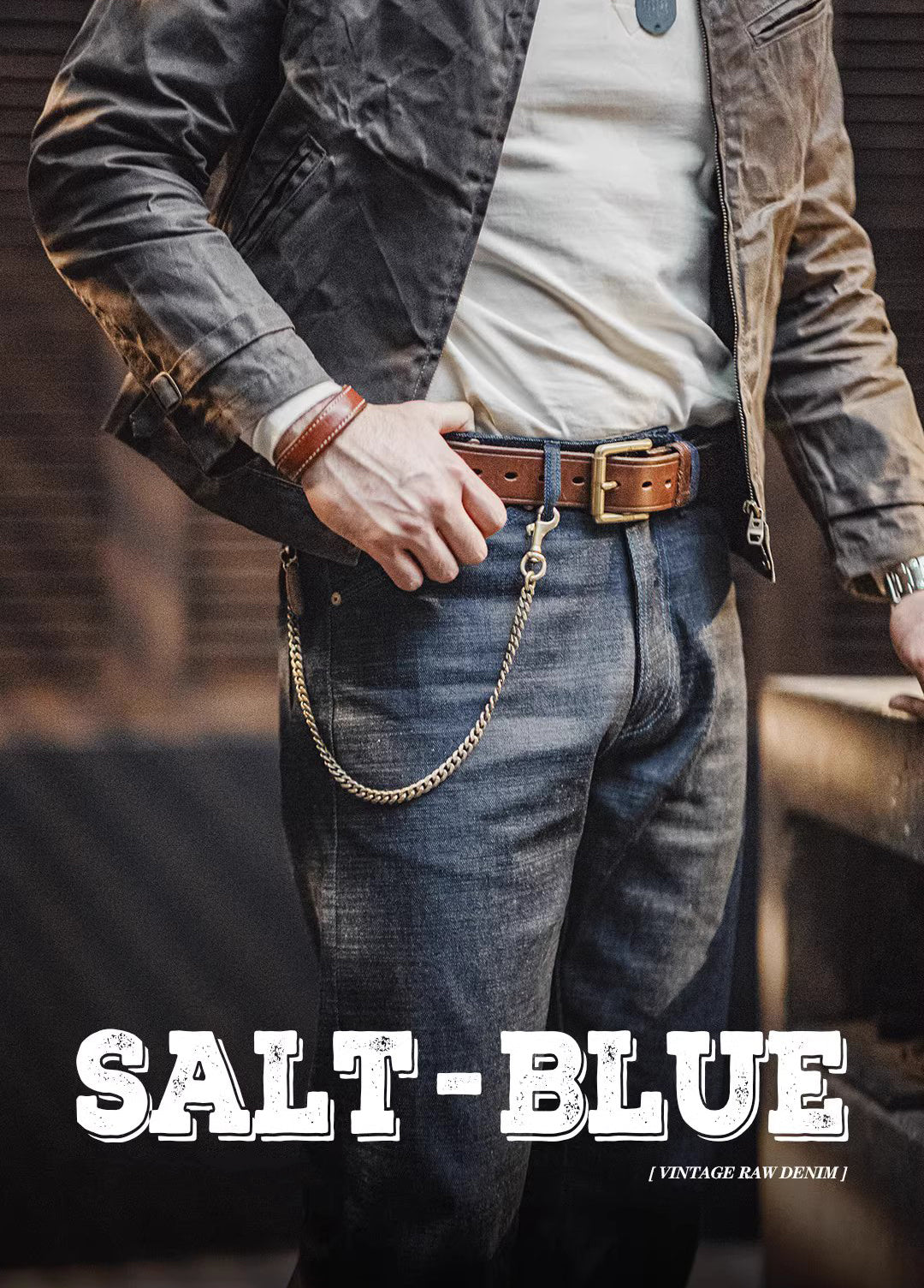 American Retro Pepper Salt Blue Raw Denim Straight Men's Jeans - Harmony Gallery