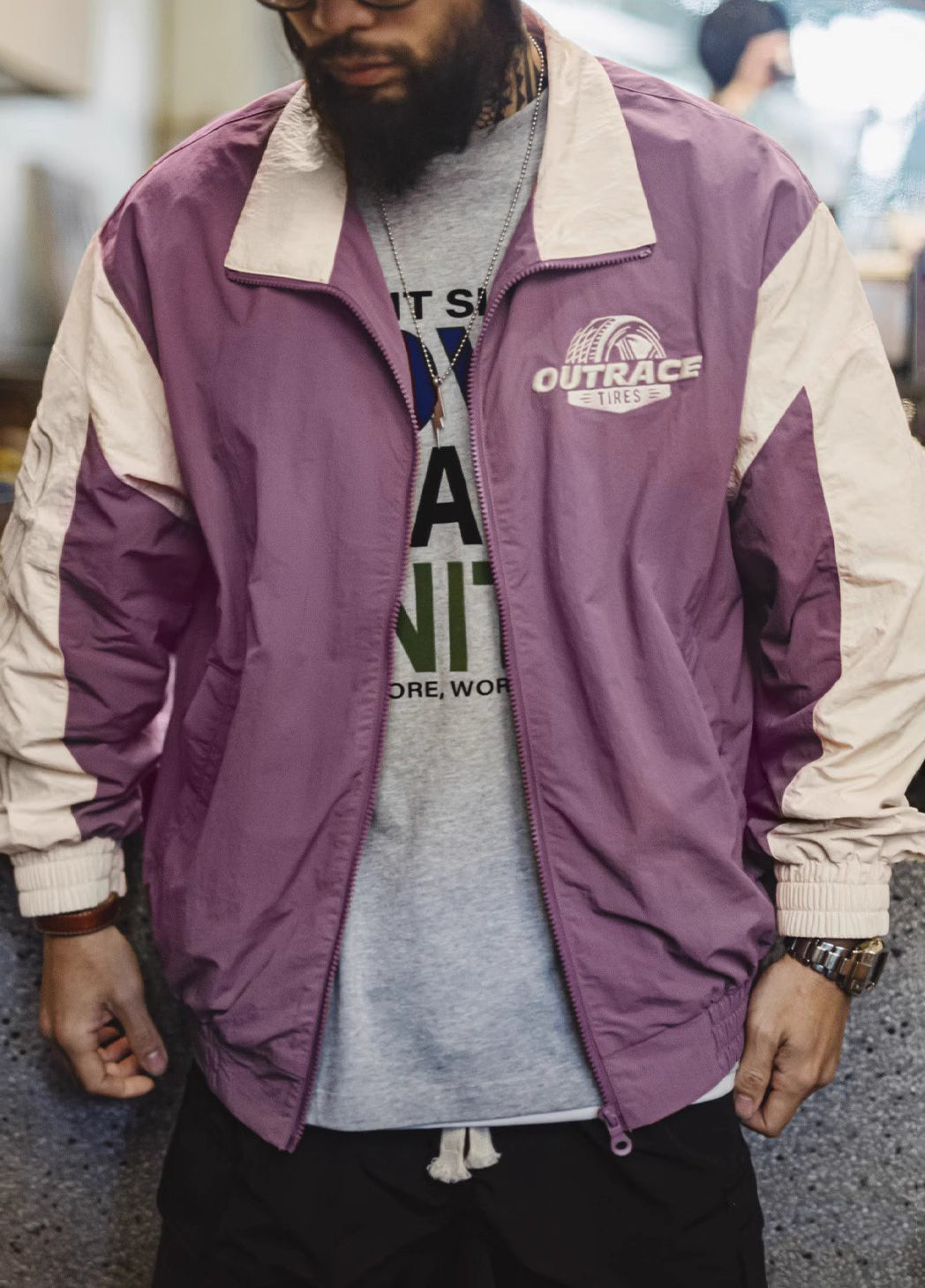 American Retro Contrast Color Embroidery Wear-Resistant Motorcycle Men's Jacket - Harmony Gallery