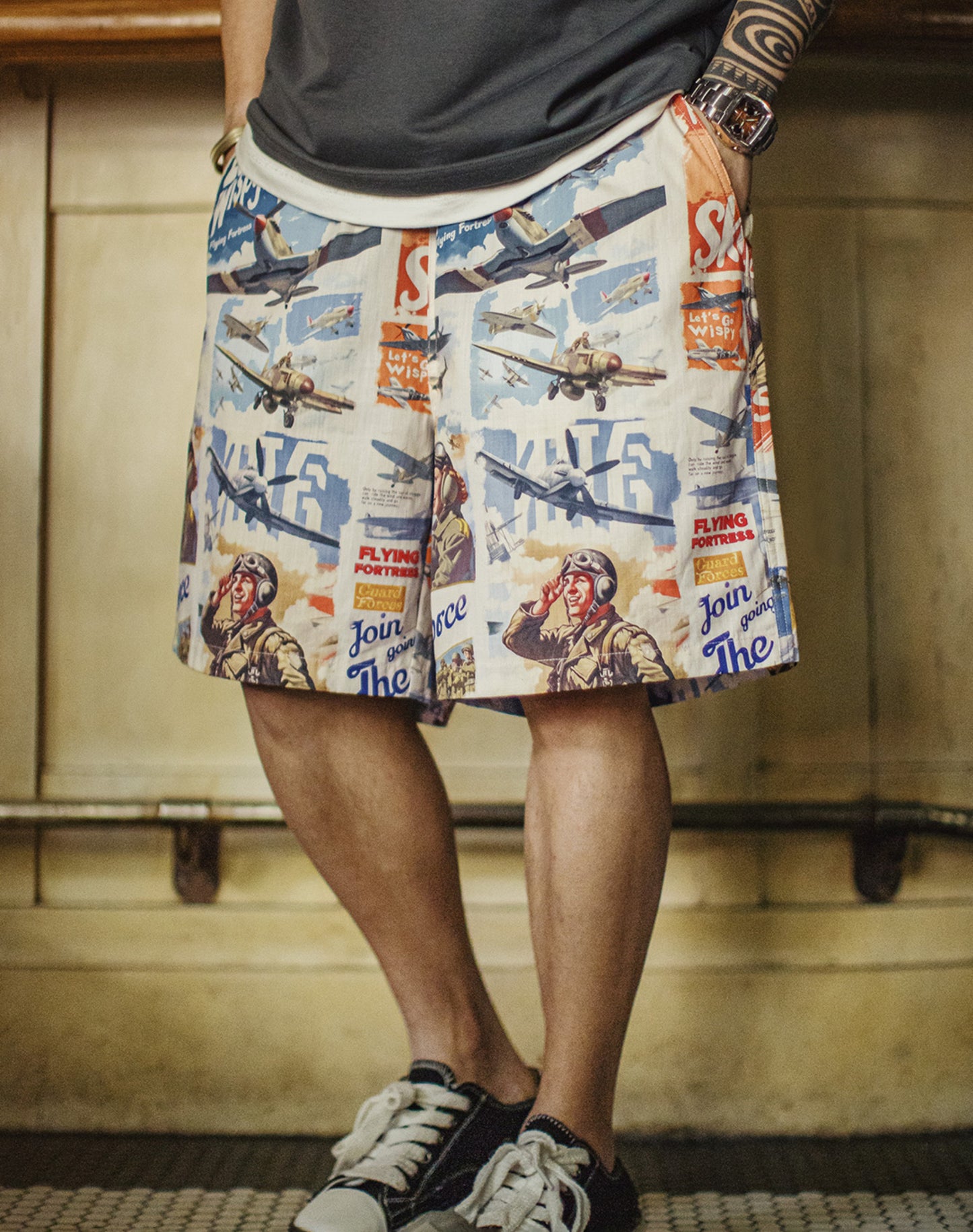 American Full Print Pure Cotton Thin Loose Straight Hawaiian Beach Men's Shorts - Harmony Gallery