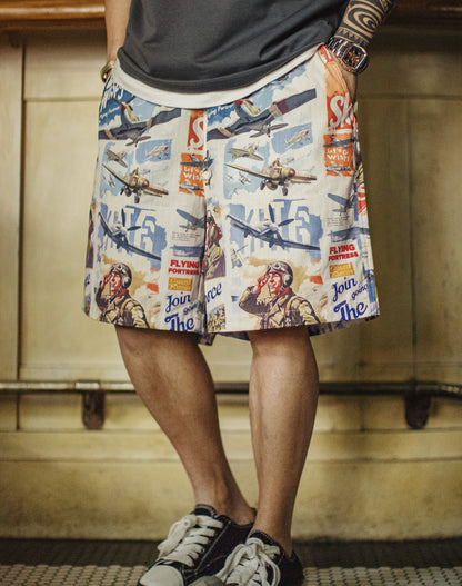 American Full Print Pure Cotton Thin Loose Straight Hawaiian Beach Men's Shorts - Harmony Gallery