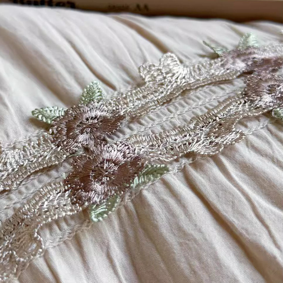 French Pleated Lace Washed Pure Cotton Four-Piece Bed Set - Harmony Gallery