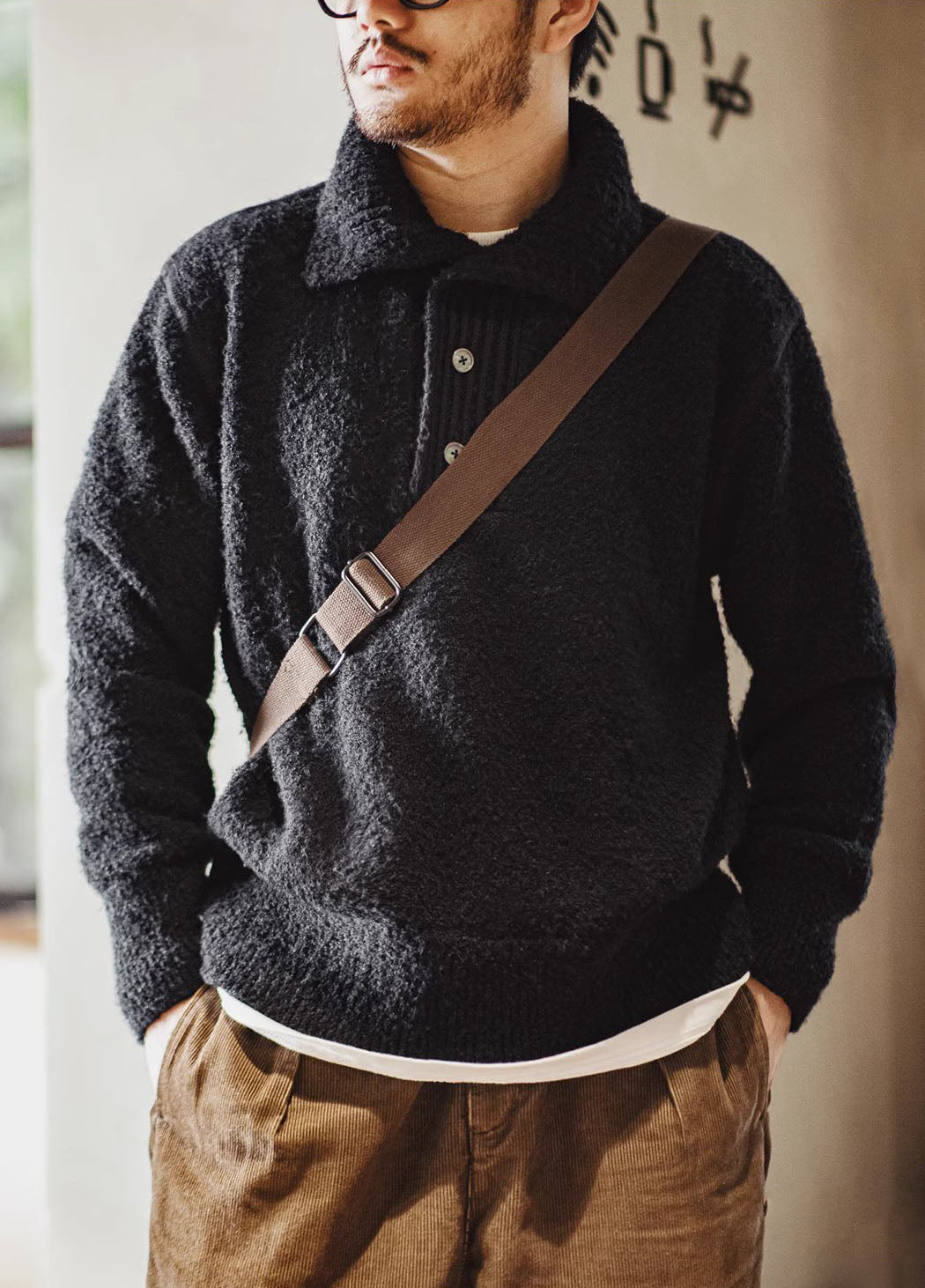 American Retro Circle Yarn Polo Warm Pullover Thick Men's Sweater - Harmony Gallery