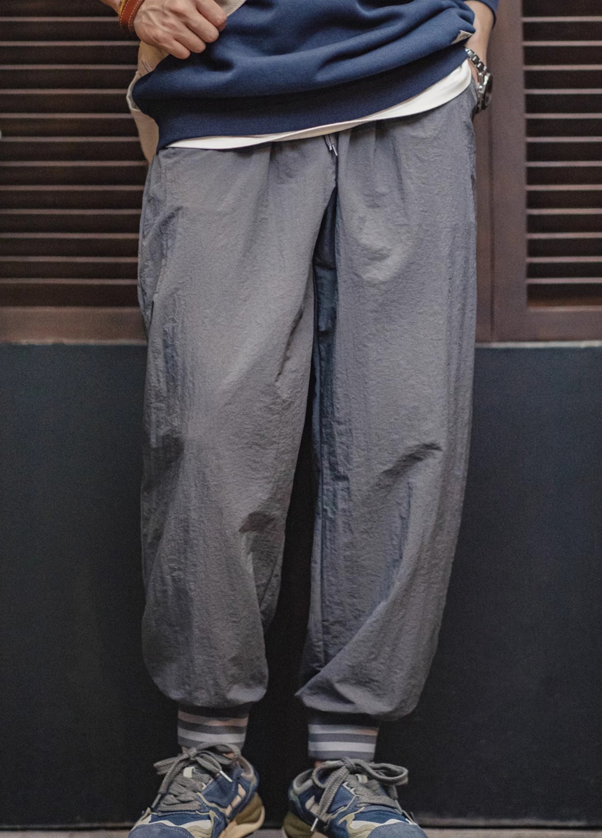 American JOGGER Wrinkled Striped Leggings Elastic Waist Thin Men's Trousers - Harmony Gallery