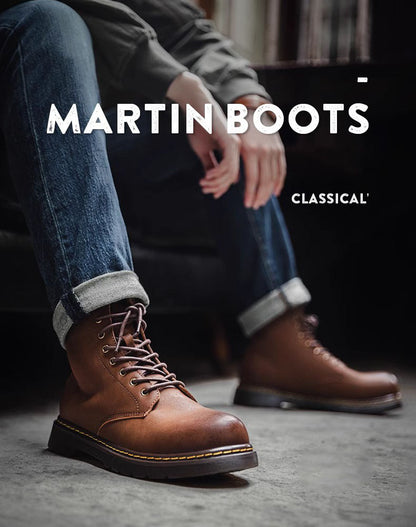 British Retro High-Top Leather motorcycle Versatile Martin Men's Boot - Harmony Gallery