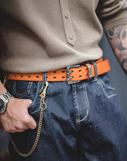 American Cowhide Tanned Double-Pin Buckle Tough Guy Men's Belt - Harmony Gallery