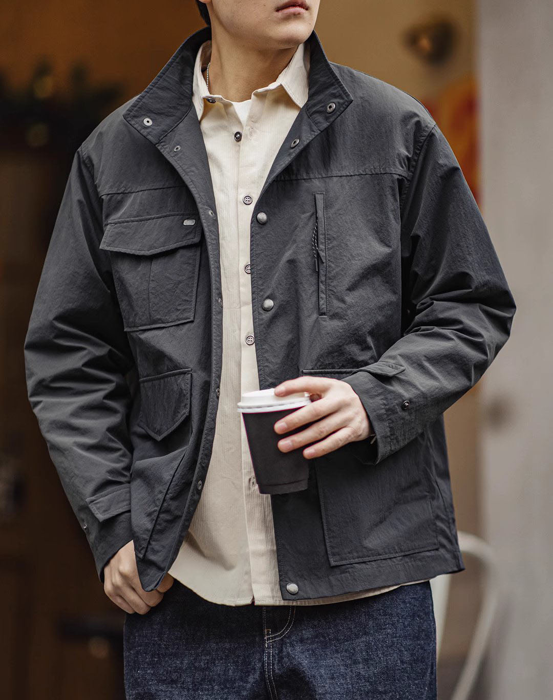 American Workwear Four-Pocket Waterproof Lapel Men's Jacket - Harmony Gallery