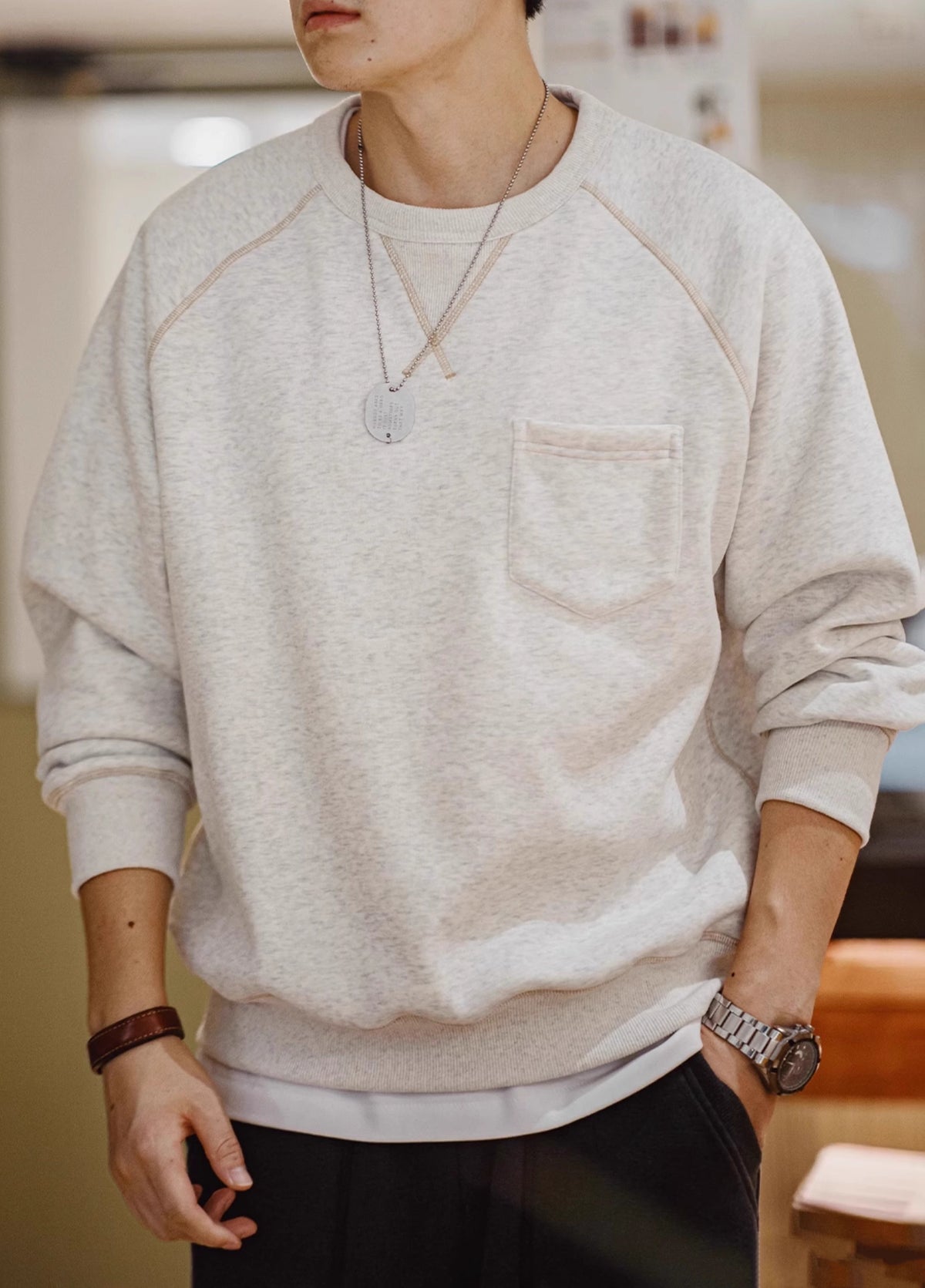 American Retro Heavy Velvet Sports Thick Warm Chest Pocket Men's Sweater - Harmony Gallery
