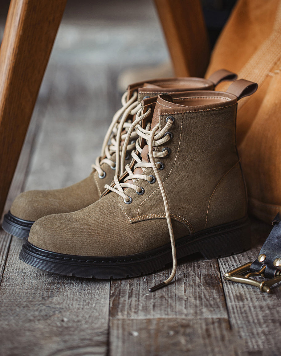 American Retro Age Of Navigation Waxed Canvas Martin Top Men's Boot - Harmony Gallery