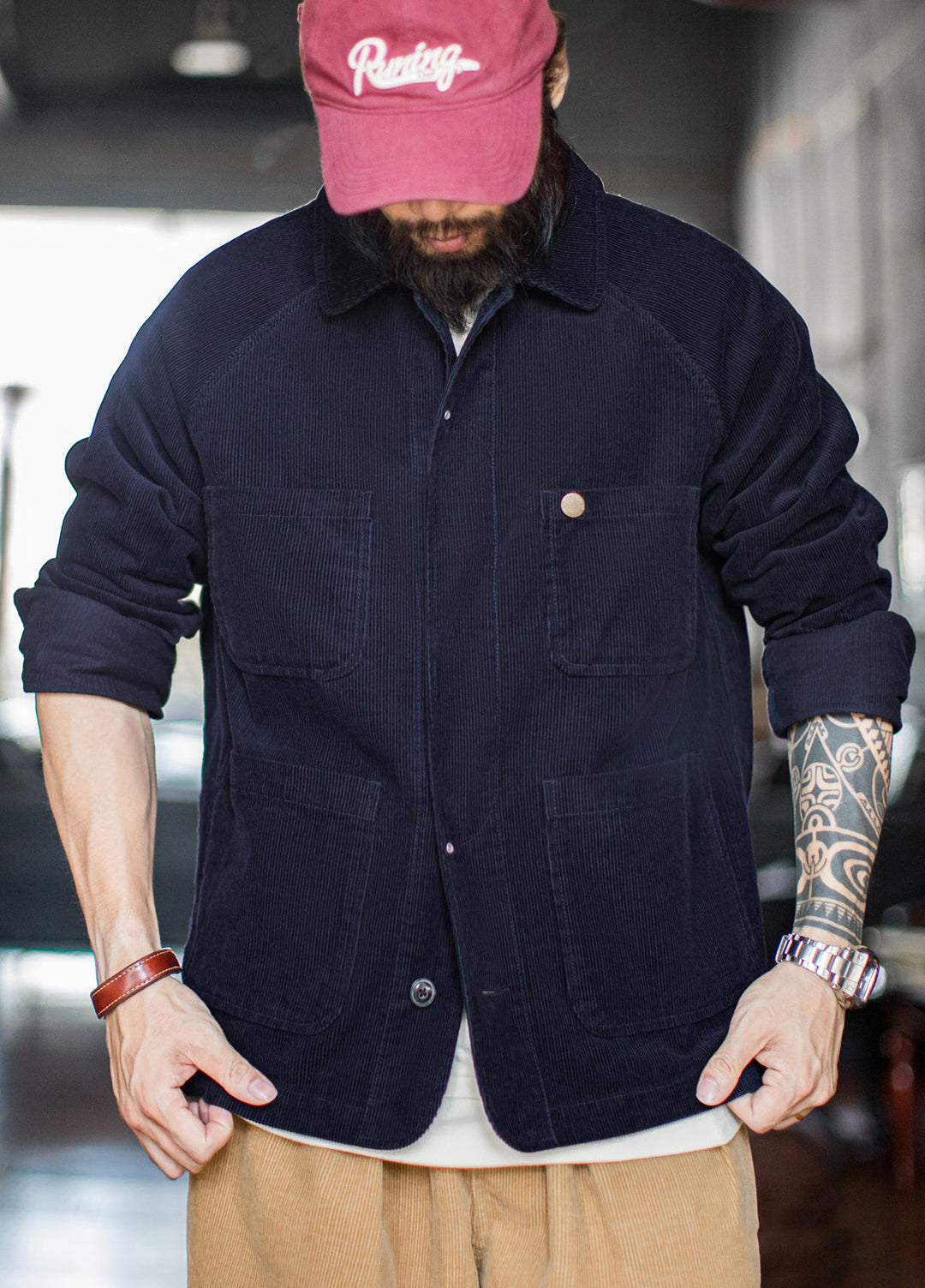 American Retro Corduroy Four-Pocket Hunting Short Thin Men's Jacket - Harmony Gallery