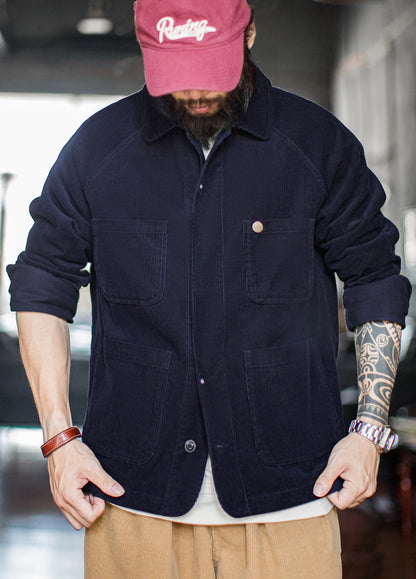 American Retro Corduroy Four-Pocket Hunting Short Thin Men's Jacket - Harmony Gallery