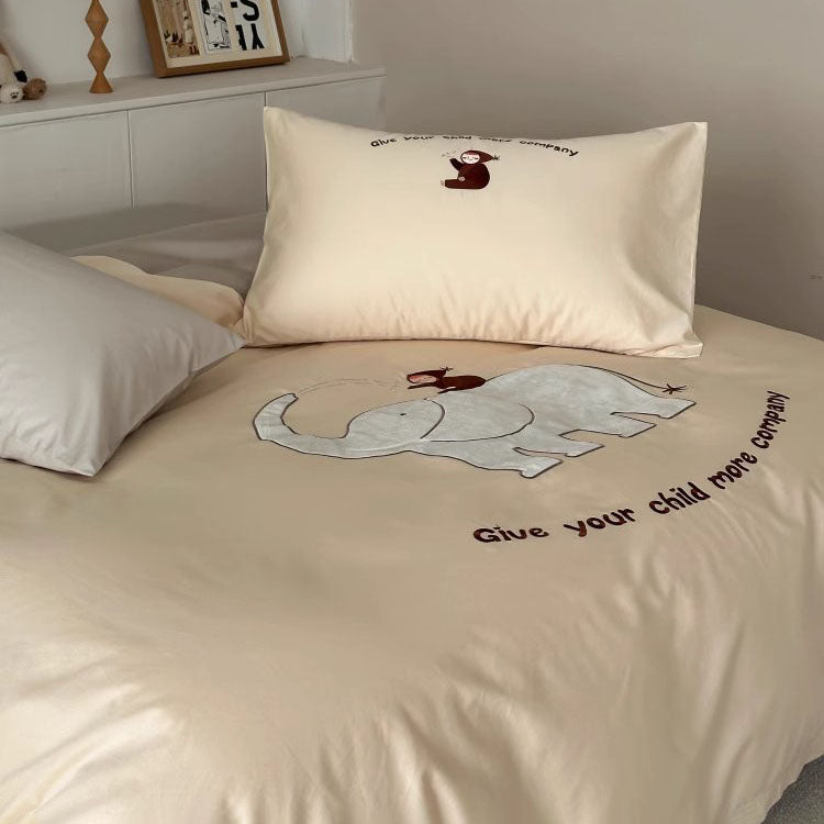 Cute Cartoon Elephant Baby Cotton Four-Piece Bed Set - Harmony Gallery