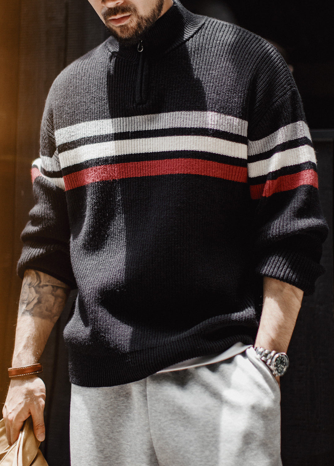 American Half-Zipper Knit Heavyweight Half-Turtleneck Outerwear Men's Sweater - Harmony Gallery
