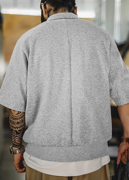 American Casual Retro Half-Open Polo Ancient Cloth Printing Loose Men's T-Shirt - Harmony Gallery