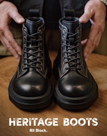 American Retro Work Black Mid-Top Thick-Soled Brogue Men's Boot - Harmony Gallery
