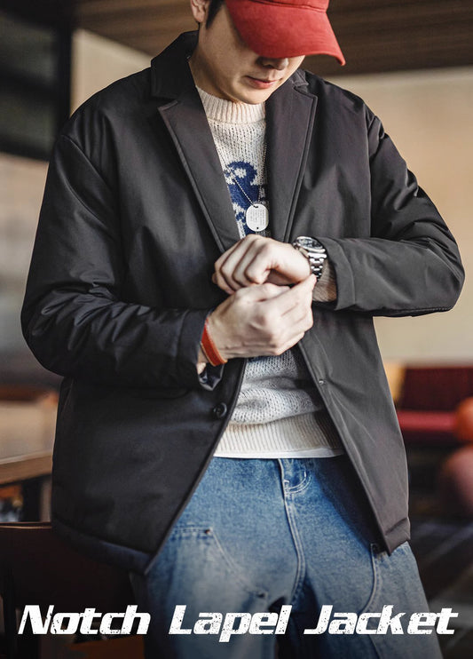 American Casual Flat Suit Jacket Cotton Black Thick Warm Men's Jacket - Harmony Gallery