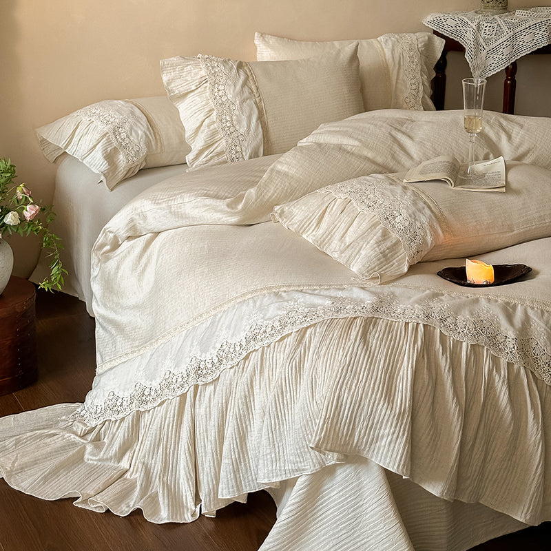French Girlish Lace Retro Cotton Four-Piece Skin-Friendly Breathable Bed Set - Harmony Gallery