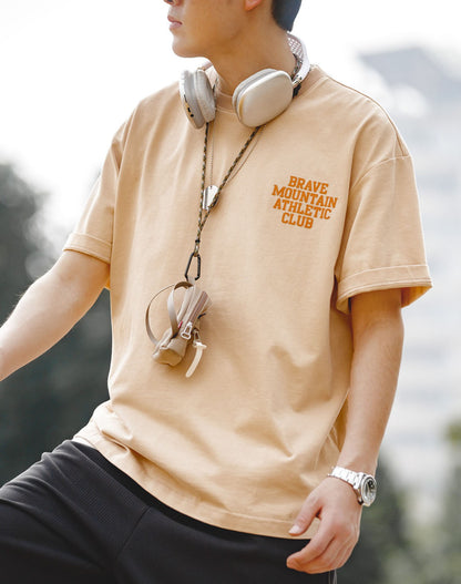 American Casual Macaron Letter Printing Cotton Men's T-Shirt - Harmony Gallery