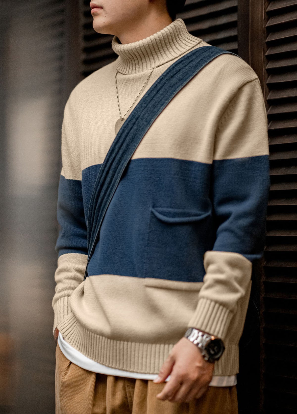 American Retro Knitted Contrast Color Striped Pullover Warm Men's Sweater - Harmony Gallery