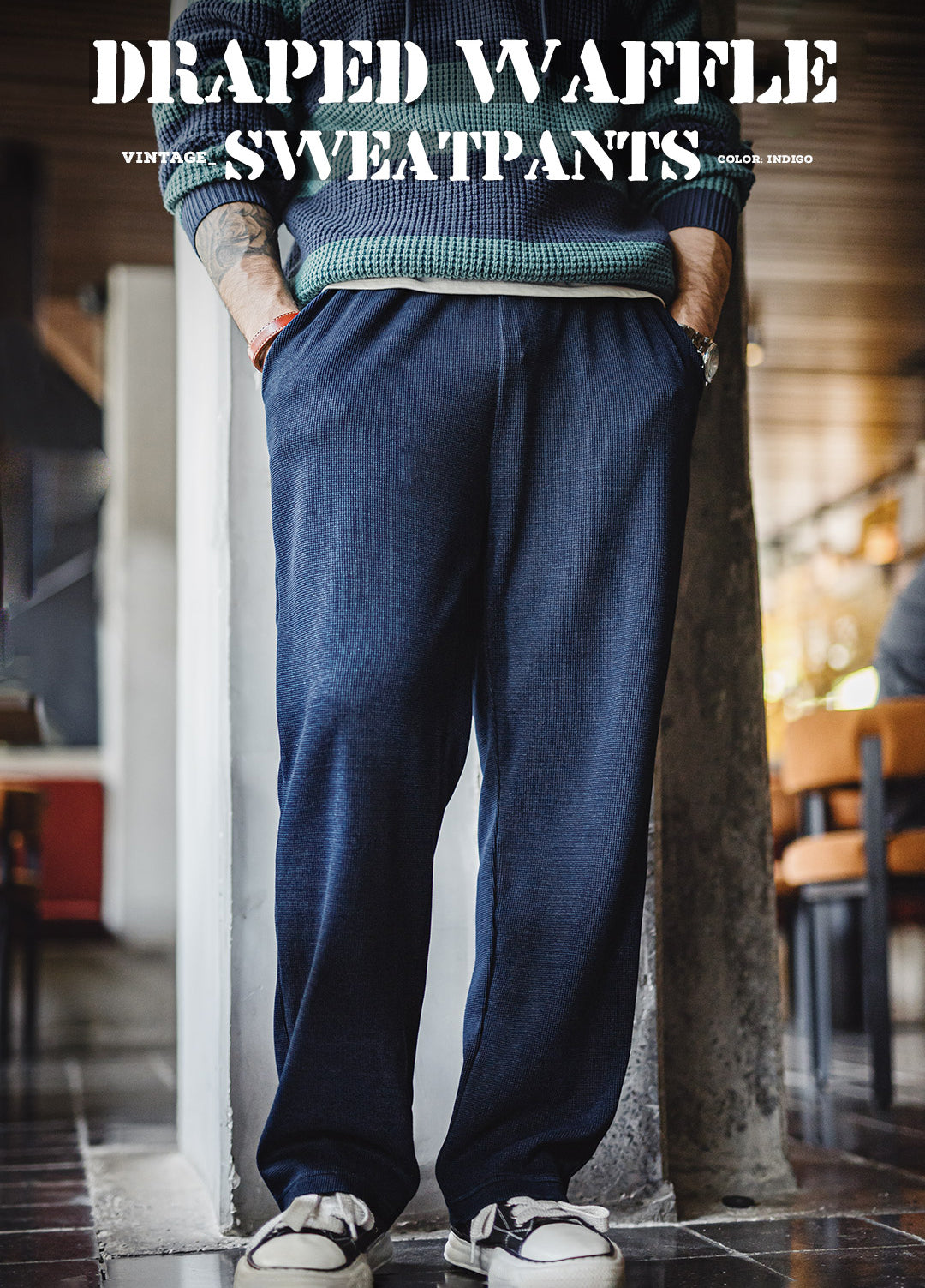 American Retro Knitted Drape Waffle Sweatpants Textured Men's Trousers - Harmony Gallery