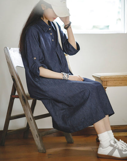 Retro Denim Skirt Atmosphere Button Slimming Women's Dress - Harmony Gallery