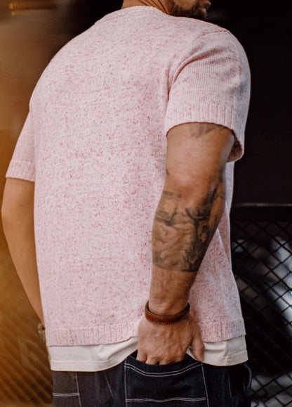 American Mottled Pink Knitted Drape Breathable Thin Threaded Neckline Men's T-Shirt - Harmony Gallery