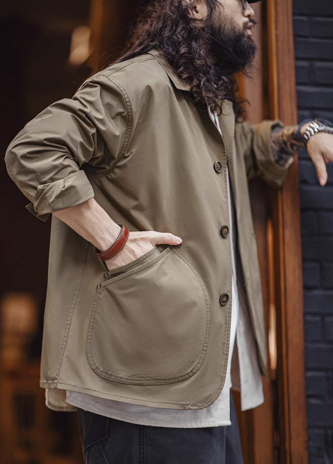 French Retro Oblique Pocket Thin Woven Lapel Silhouette Men's Jacket - Harmony Gallery
