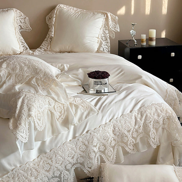 French Princess Romantic Lace Long-Staple Cotton Four-Piece Bed Set - Harmony Gallery