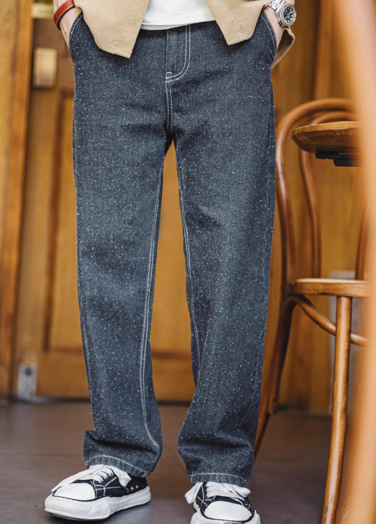 American Retro Snowflake Denim Copper Sulfate Washed Men's Jeans - Harmony Gallery