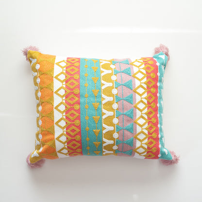 Vibrant Boho Fiesta Colorful Pom-Pom Embroidered Decorative Throw Pillows - Harmony Gallery