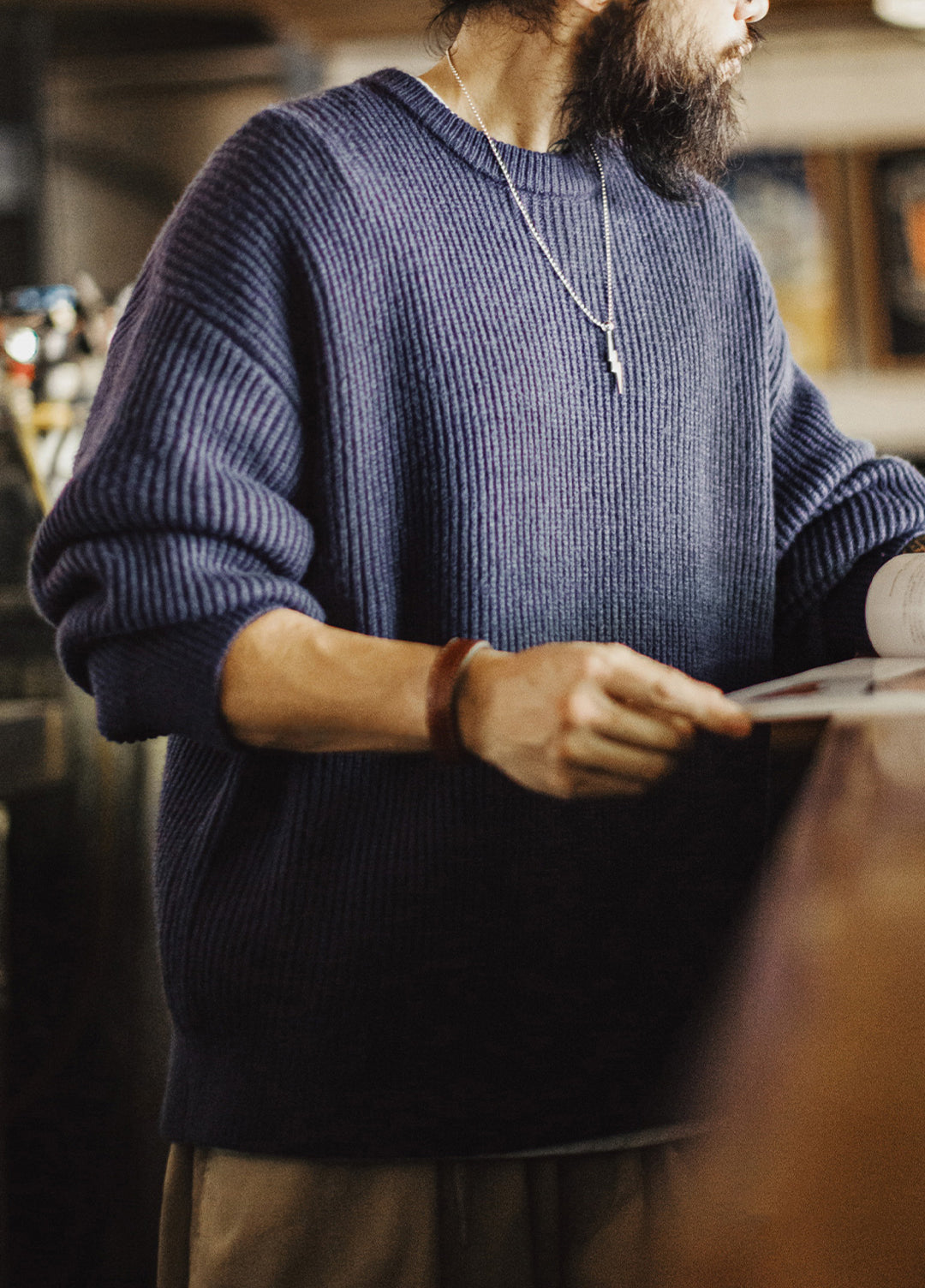 American Ribbed Pullover Striped Knit Cardigan Not Easily Deformed Men's Sweater - Harmony Gallery