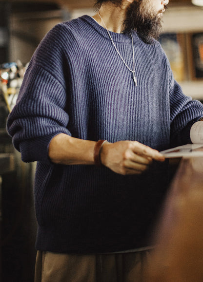 American Ribbed Pullover Striped Knit Cardigan Not Easily Deformed Men's Sweater - Harmony Gallery