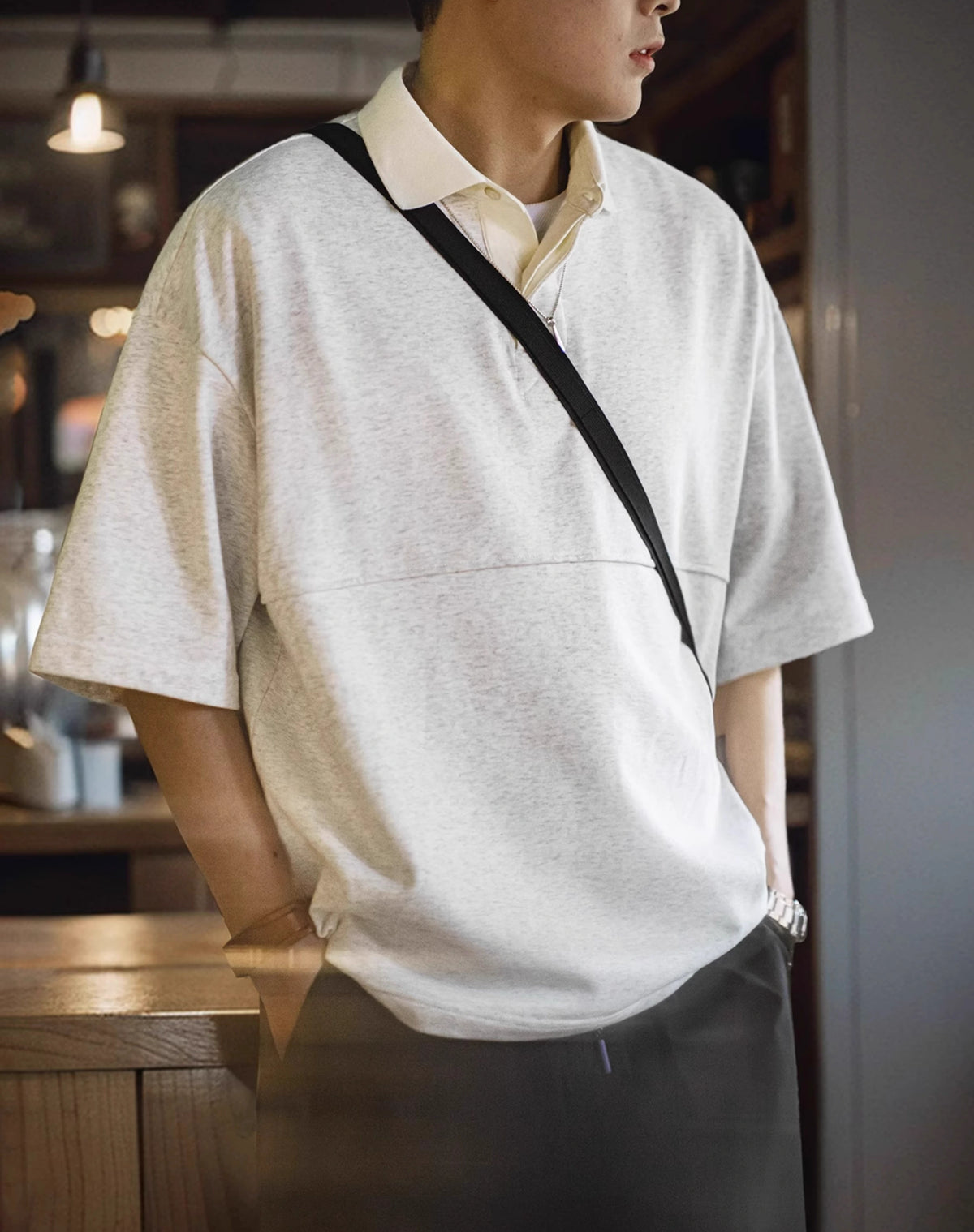 American Retro Heavyweight Polo Five-Quarter Sleeve Men's T-Shirt - Harmony Gallery