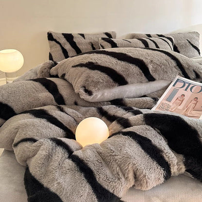 Light Luxury Rabbit Hair Milk Velvet Four-Piece Double-Sided Bed Set - Harmony Gallery