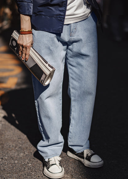 American Retro Workwear Washed Denim Pure Cotton Men's Jeans - Harmony Gallery