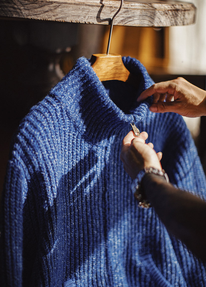 American Ice Blue Cardigan Thick High Neck Warm Knitwear Winter Men's Jacket - Harmony Gallery