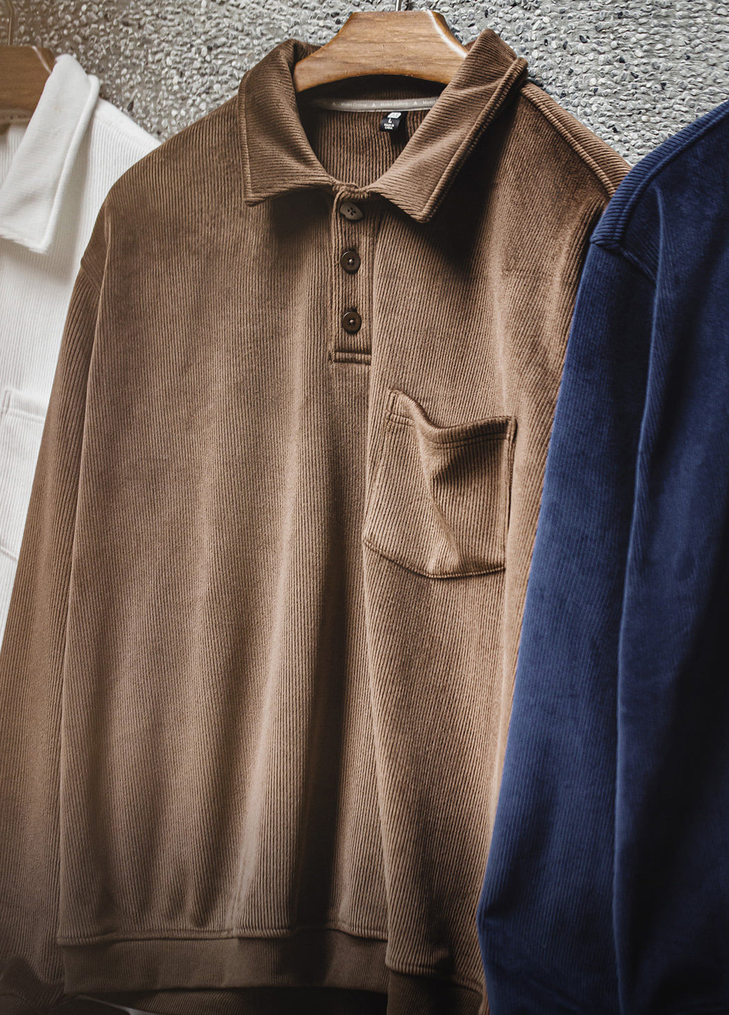 American Polo Corduroy Collarless Fleece-Lined Pullover Pocket Men's Sweater - Harmony Gallery
