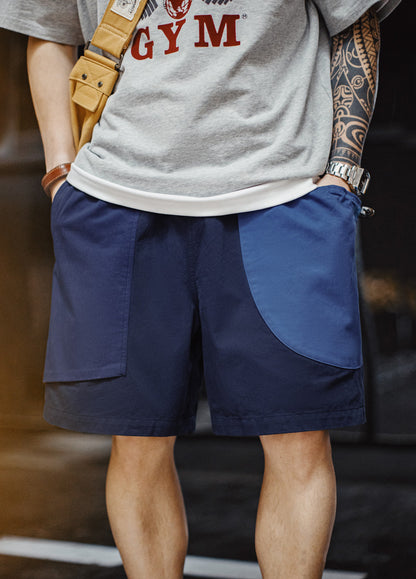 American Patchwork Navy Blue Pure Cotton Juvenile Silhouette Men's Shorts - Harmony Gallery