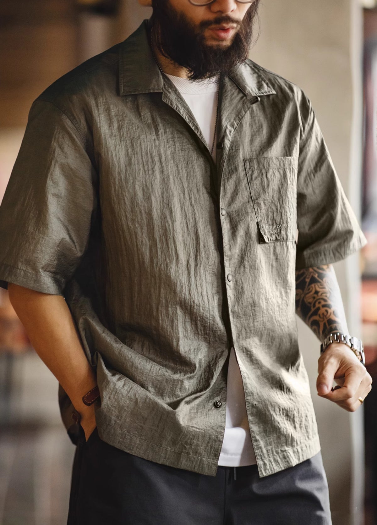 American Mountain Outdoor Cuban Collar Textured Light Breathable Men's Shirt - Harmony Gallery