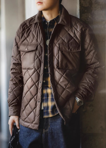 American Retro Quilted Diamond Check Keep Warm No Hood Men's Jacket - Harmony Gallery