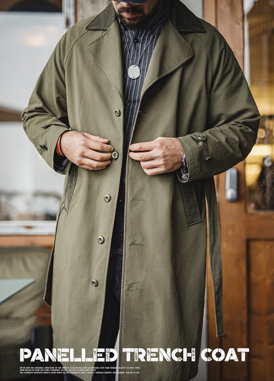 American Workwear Trench Military Green Mid-Length Cotton Men's Coat